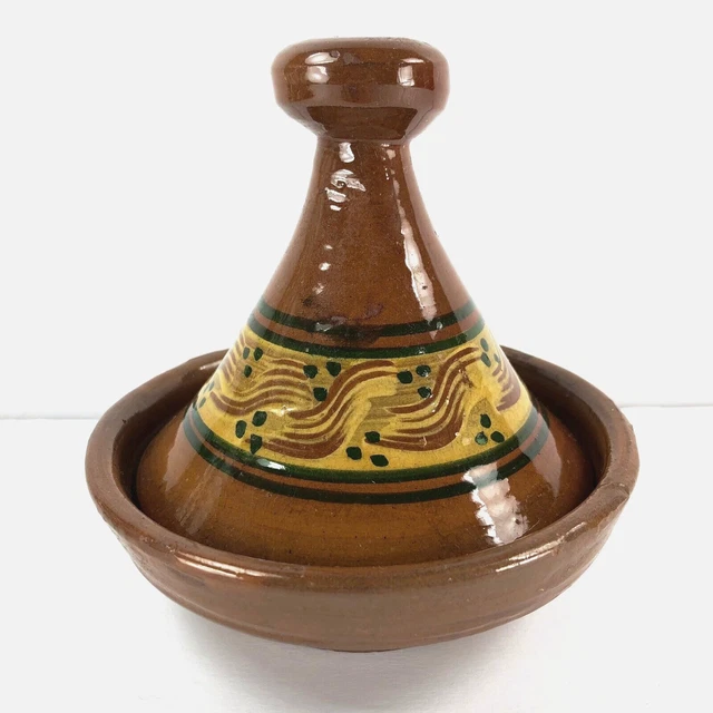 Pequeño Marroquí Tagine Tajine De Colección Esgrafiado Redware Cerámica Boho Decoración
