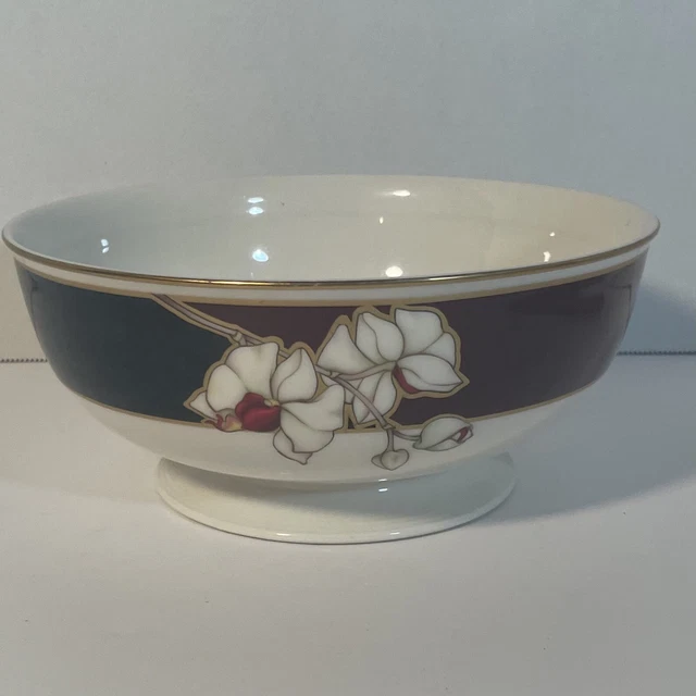 Vintage Noritake China Bowl Midnight Orchid 7290 Ivory Signed By Yuriko Takata
