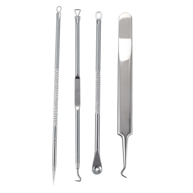4 piezas Removedor de manchas de espinilla facial de acero inoxidable TooI1