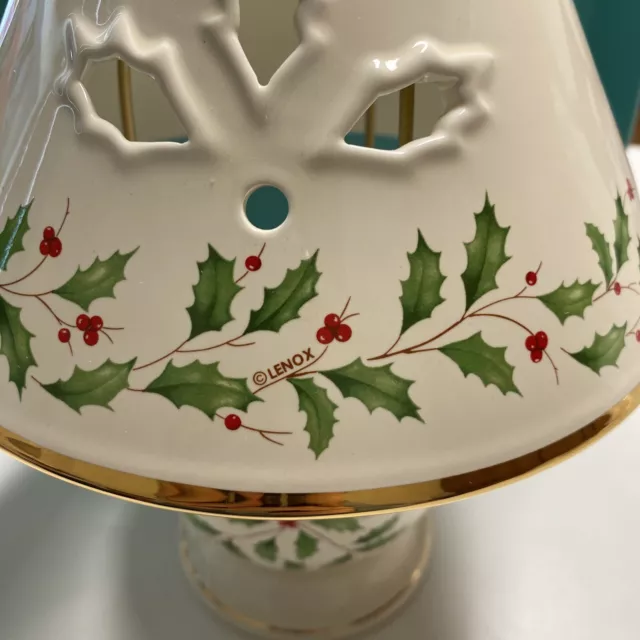 10” LENOX Holiday Votive Lamp Christmas Holly Berry Candle Holder 2