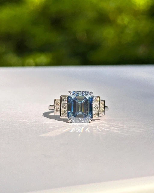 Smaragdschliff 4.40 Karat Zertifiziert Diamant Aquamarin Verlobungsring 14K Weiß