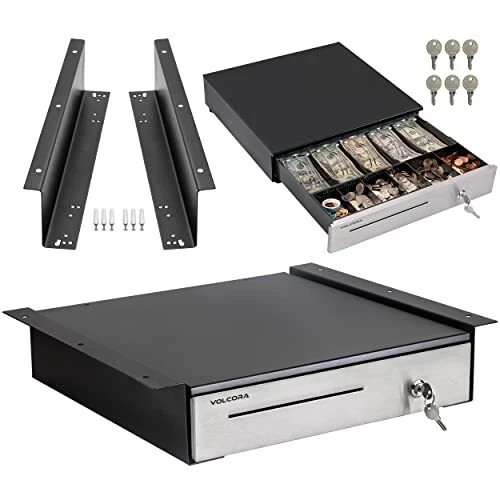 Cash Register Drawer with Under Counter Mounting Metal Bracket - 16” Black - ...