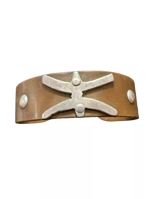 Dark Tan Metal Half Cuff Bracelet with Silver Accents Southwestern Boho