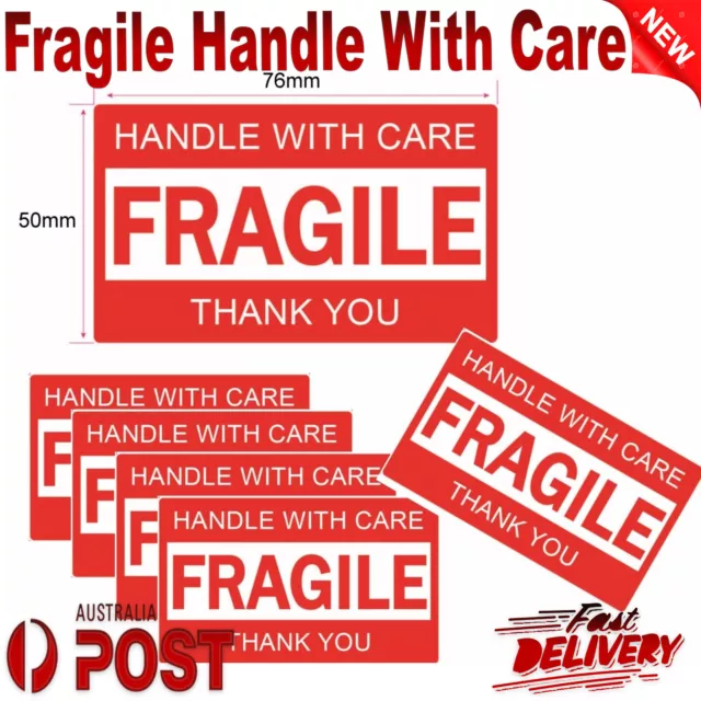 Fragile Handle With Care Thank You Label 76mmx50mm Sticker 10 20 50 100 150 200