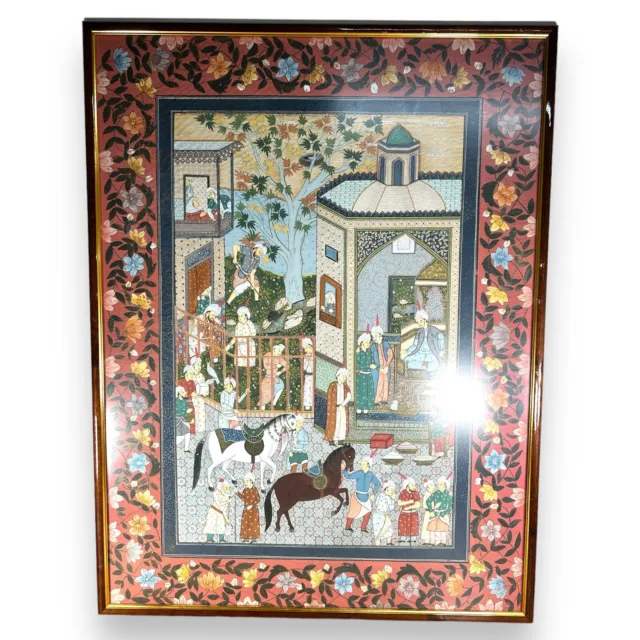Antique 20th Century Large Framed Persian Gouache Painting