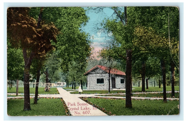 1916 Park Scene Crystal Lake IL Posted Antique Postcard