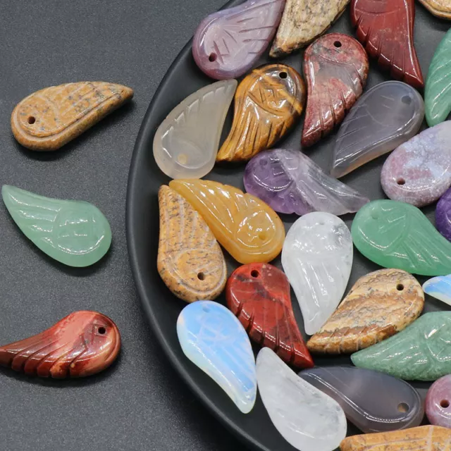 20pcs Mixed Natural Stone Crystal Angel Wing Pendant Beads DIY Jewelry Making