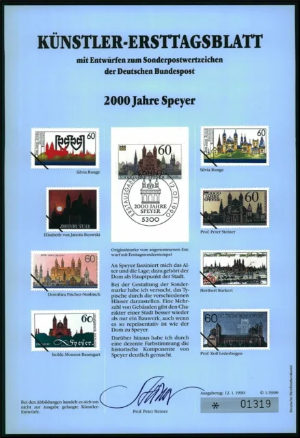 Brd Künstler-Etb 1990/01 Speyer Dom Stadt Entwürfe!!