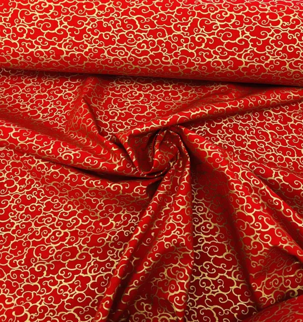 1m Red Xmas  desigen  fabric, Japanese Red gold Chinese Oriental fabric 58 "