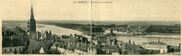 Carte double panoramique LA CHARITE SUR LOIRE La Loire et le Faubourg