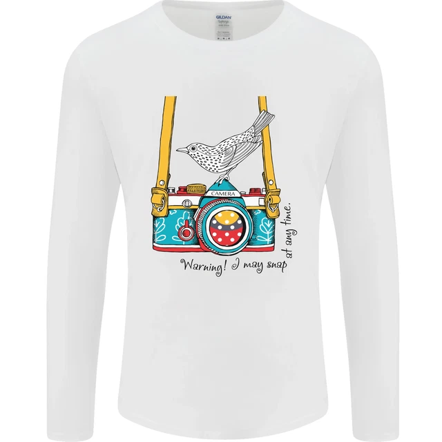 T-shirt a maniche lunghe fotocamera con un fotografo di uccellini