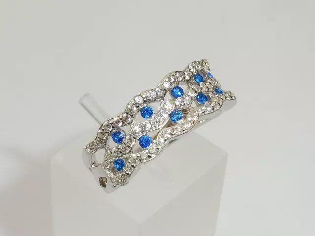 Ladies Hand Made Solid Sterling 925 Silver Blue and White Sapphire Cocktail Ring 3