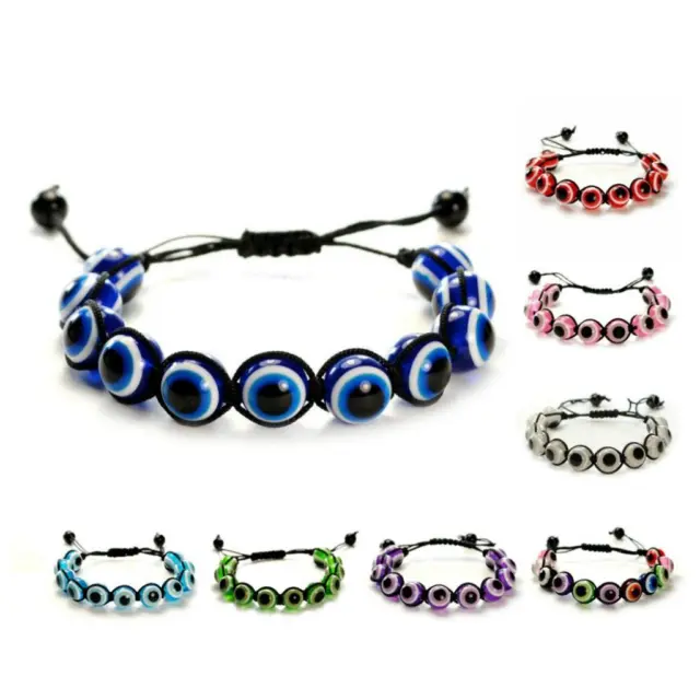 EVIL EYE BEAD BRACELET 12mm Shamballa Style Good Luck Protection NEW Adjustable