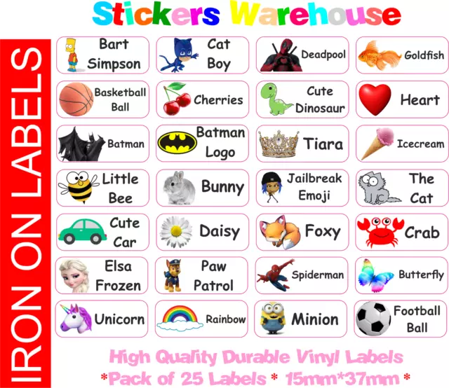 Stick on Clothing Name Labels Clothes School Uniform Care Home Kids  Childrens