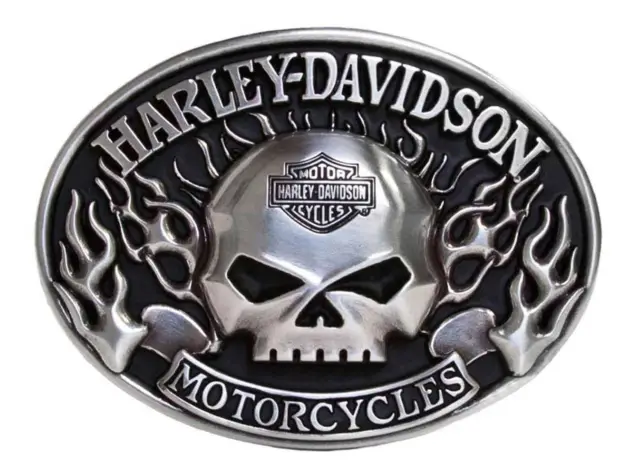 Harley-Davidson Mens Belt Buckle Immunity Flame Willie G Skull Silver HDMBU10409