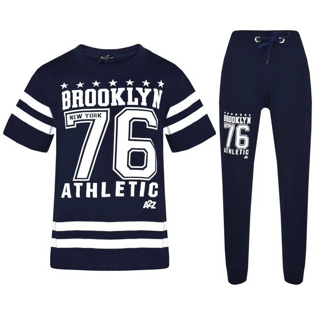 Bambini Ragazzi Designer Brooklyn 76 Blu Navy T Maglia Pantaloni Tuta Set 5-13