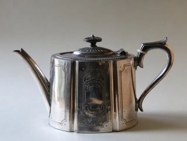 Antique Etched Silver Plate Teapot by James Dixon & Sons Sheffield England