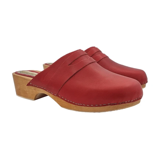 Mule Suédois Rouge en Cuir Avec Talon 5 CM - Made IN Italy - GL110 Rouge