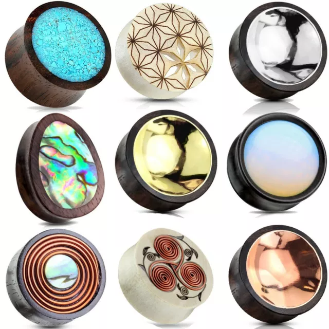 Ear gauges stretched ear plugs Organic Wood flesh tunnels USA pairs
