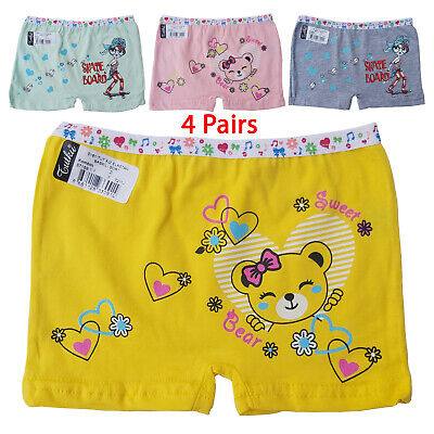 4 Pairs Girls Boxer Shorts Quality 100% Cotton Kids Underwear Colour Trunk