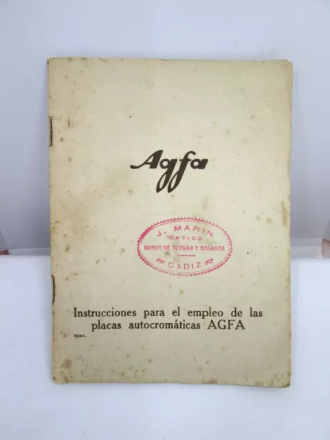 Antiguo Manual De Instrucciones Agfa Para Empleo De  Placas Autocromáticas