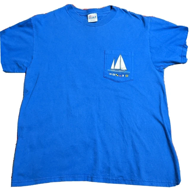 Vintage Catalina Island California T- Shirt Adult L Blue Short Sleeve Boats