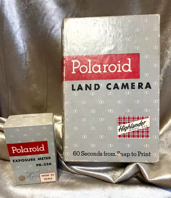 Polaroid Highlander Land Camera 80A + Exposure Meter PR-23A In Box Vtg