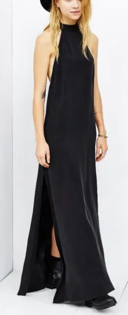 FLYNN SKYE Women’s TYRA MAXI BLACK Halter Plunge Back Made in USA $190 sz S