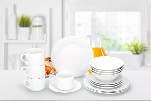 Weißes Frühstücksset 16-teilig Keramik Geschirr Beilagen Tassen Untertassen Müslischalen