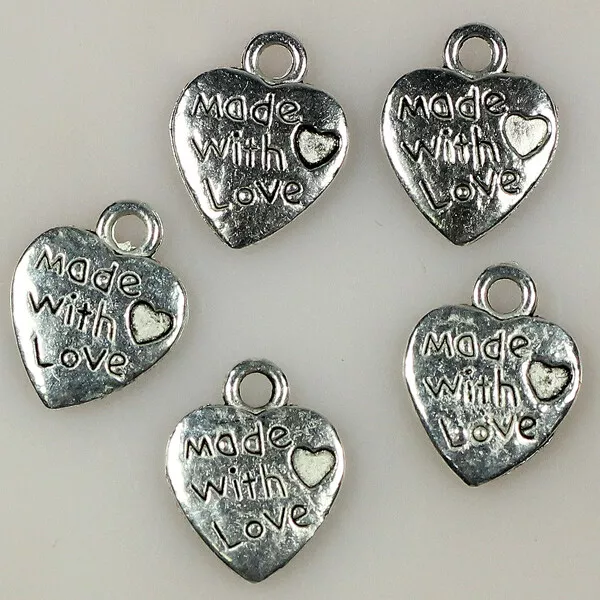 100pcs/lot Antique Silver Charms Love Heart Pendants for DIY Jewelry Making