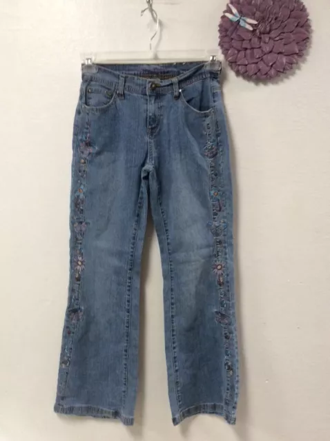 Arizona Girls Jeans Size 16 Slim Butterfly Detail Blue Bling Rhinestones 48