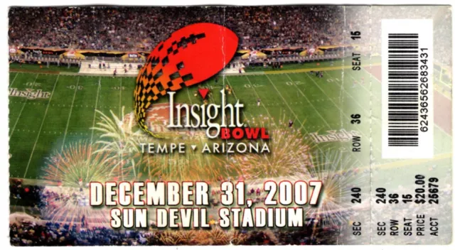 2007 INSIGHT BOWL ticket stub OKLAHOMA STATE COWBOYS vs INDIANA HOOSIERS creases