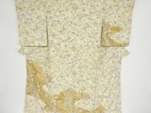 42299# Japanese Kimono / Antique Kimono / Chirimen / Rough Wave & Peony With