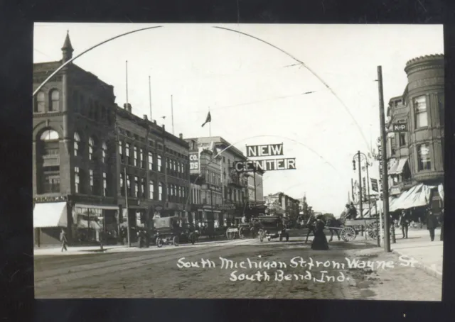 Real Photo South Bend Indiana Downtown Street Scene Stores Postcard Copy