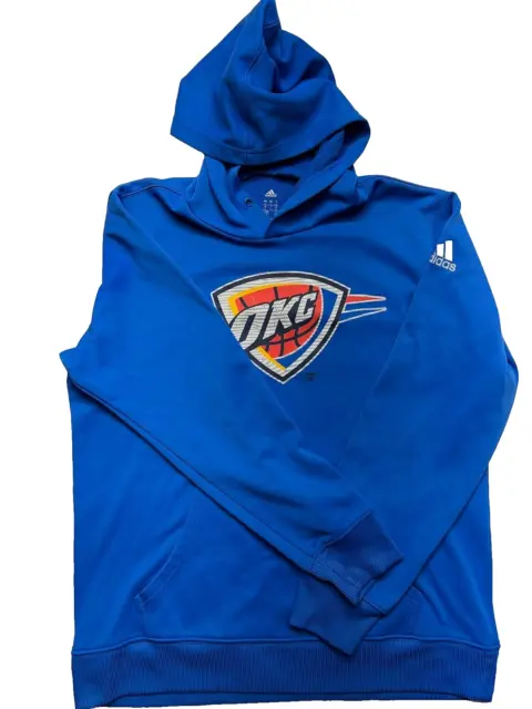 Oklahoma City Thunder Sweater Mens L Blue Adidas Climawarm Hoodie Sweatshirt