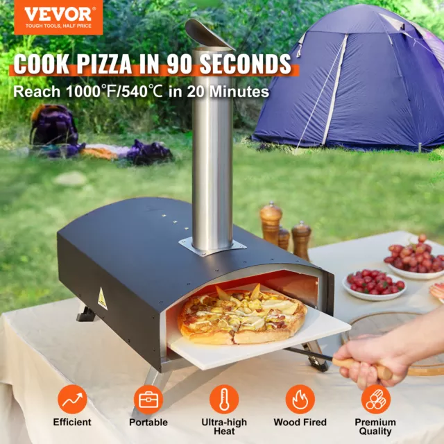 VEVOR 12" Outdoor Pizza Oven Portable Wood Pellet Pizza Oven Stainless Steel BBQ 2