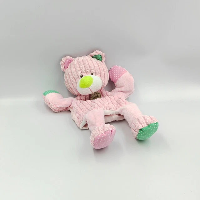 Doudou plat marionnette côtelées ours rose BABY NAT - 29610
