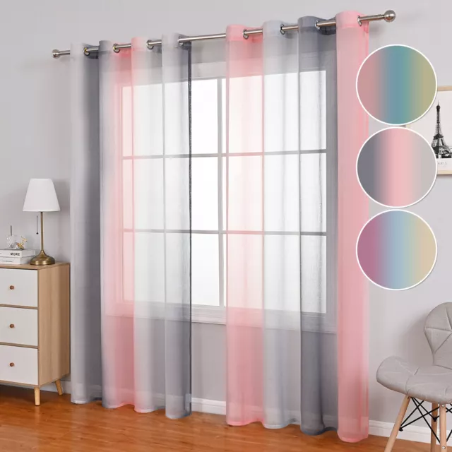 2Panels Sheer Gradient Color Voile Net Eyelets kids Bedroom Window Curtains Pair