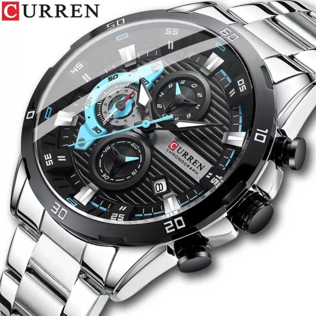 CURREN Stainless Steel Watches for Men Creative Fashion Luminous Dial Wristwatch