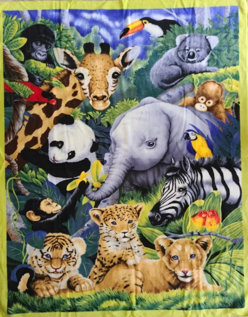 New Factory Finished Edge Soft Fleece Blanket Baby Jungle Animals 58"L X 47"W