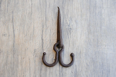 Vintage wrought Iron handforged hanging swivel double Butchers Meat Hook