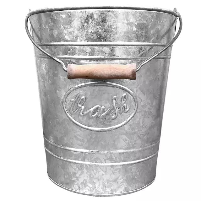 Farmhouse Bathroom Trash Can Rustic Galvanized Trash Can Bucket with Wooden Hand