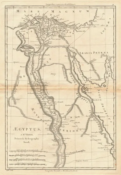Aegyptus. Ancient Egypt. Nile valley. BONNE 1787 old antique map plan chart