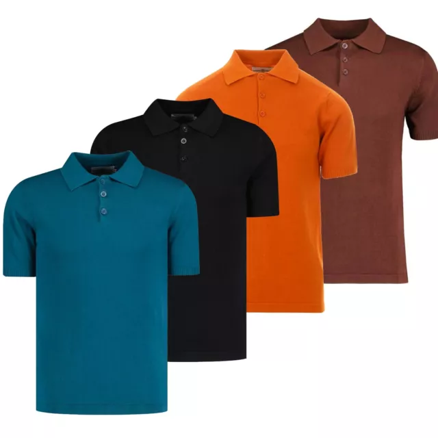 NEW MADCAP MENS RETRO 60s 70s MOD KNITTED BRANDO SHORT SLEEVE POLO SHIRT MC585