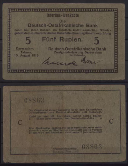 [25362] - Ernst/Kirst: DOA / DEUTSCH-OSTAFRIKANISCHE BANK, 5 Rupien, 15.08.1915,