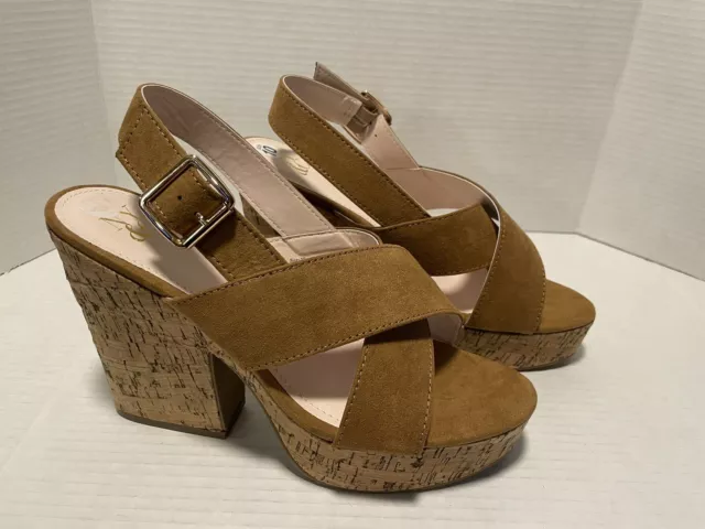 New York & Company Womens Aislinn Tan Platform Heel Cork Sandal Size 10