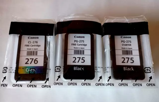 Lote de 3 cartuchos de tinta vacíos Virgin Canon PG-275 negros CL-276 color