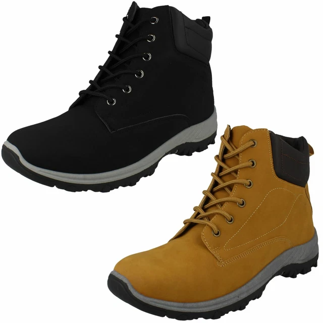 Hommes Spot On Décontracté Lacet Fauve Hiver Noir Bottines Chaussures A3R075