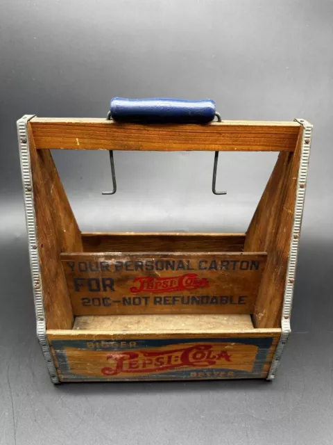 1920s RARE PEPSI COLA WOODEN 6 PACK BOTTLE CARRIER Crate With Handle Antique 2