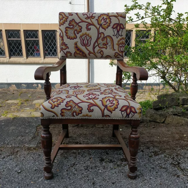 Beautiful Antique/Vintage Open Oak Armchair/Carver Chair  Attractive Upholstery